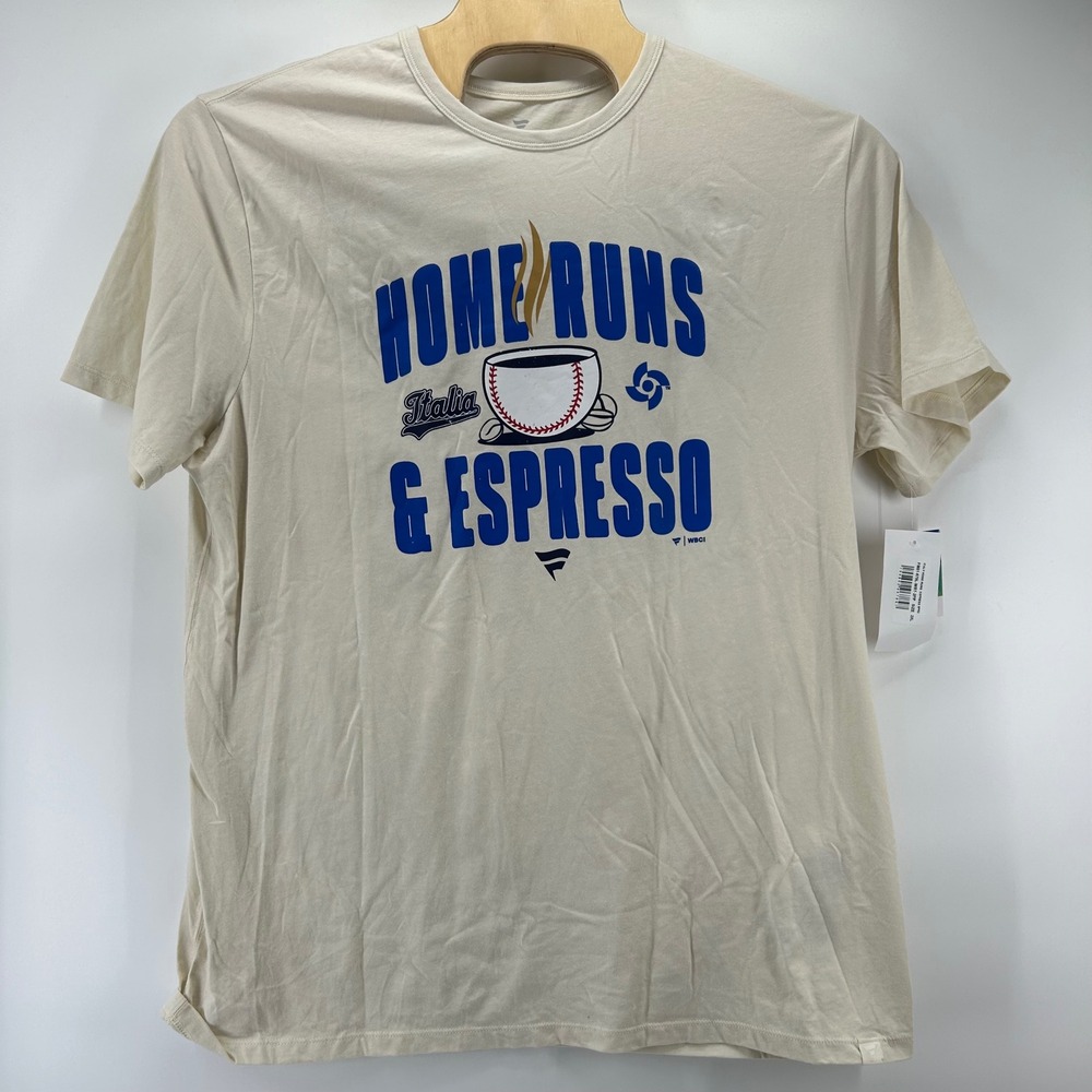 Fanatics T-Shirt Mens 2XL Cream Italia Home Runs & Espresso WBC New NWT